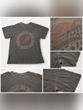 David Bowie Aladdin Sane Graphic Tee — Charcoal with Brown & Blue Print